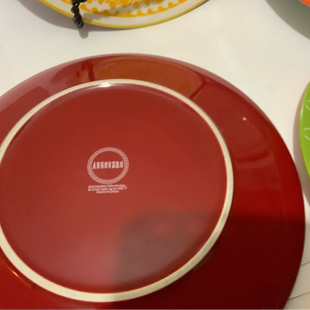 Annovero Salad Plates - Modern Boho Dish Set of 5 Porcelain Stoneware Dinnerware
